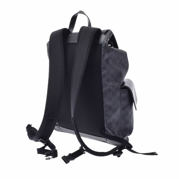 Gucci GG Supreme Canvas Backpack Black Leather Daypack - Picture 2 of 9